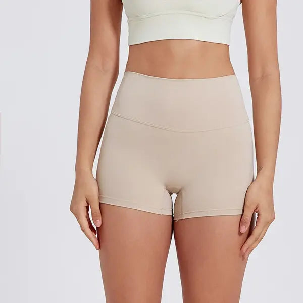 High Elastic Women Sports Shorts Slim Fit Butt Lift Yoga Biker Shorts - Milk tea / S