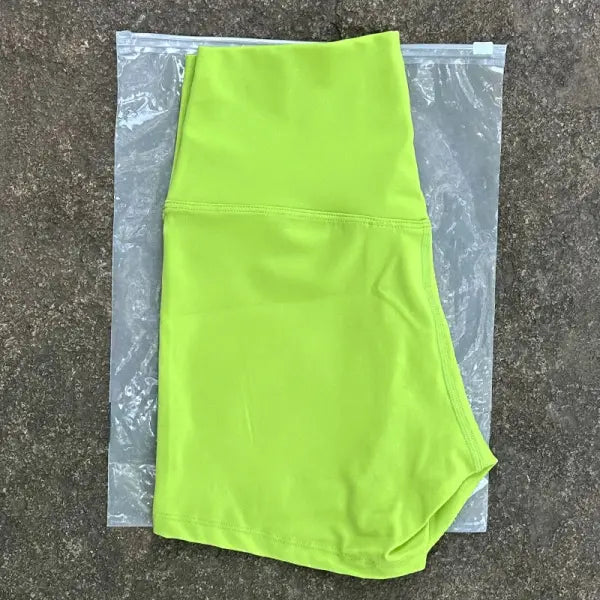 High Elastic Women Sports Shorts Slim Fit Butt Lift Yoga Biker Shorts - Yellow green / S
