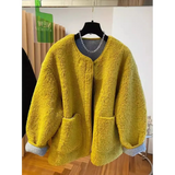 High Grade Lamb Wool Jacket for Women Loose Warm Velvet Coat 2025 New Spring Autumn Large Pockets Fashion Outerwear