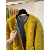 High Grade Lamb Wool Jacket for Women Loose Warm Velvet Coat 2025 New Spring Autumn Large Pockets Fashion Outerwear