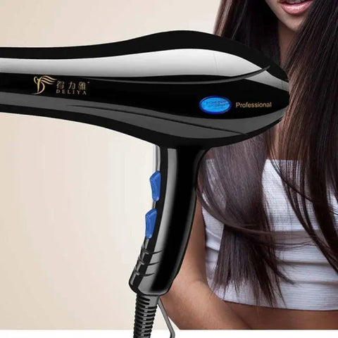Black and white negative ion hair dryer with blue accents for home hairdressing