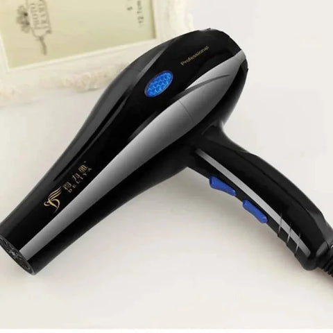 Black and silver negative ion hair dryer with blue accents for home hairdressing