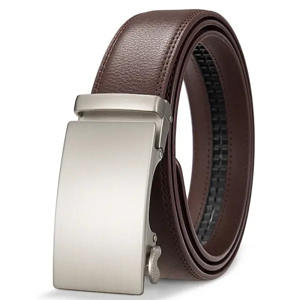 Genuine Leather Ratchet Belt Adjustable Automatic Buckle Precision Fit - 1 brown / 110cm