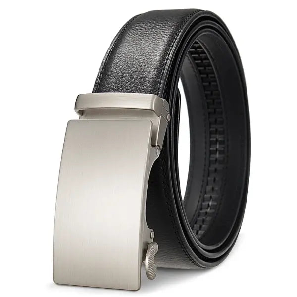 Genuine Leather Ratchet Belt Adjustable Automatic Buckle Precision Fit - 1 black / 140cm