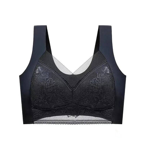 High-Quality Lace Ladies Underwear: Comfortable No Steel Fixed Cups - black / L