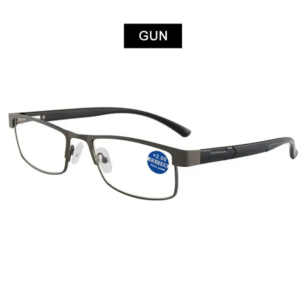 Stainless Steel Reading Glasses for Men and Women H80217LH - Gun / +100