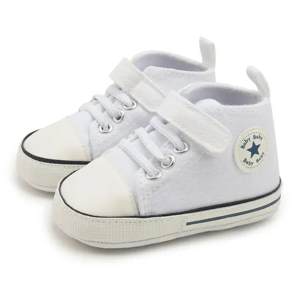 High-Top Baby Sneakers – First Walkers Classic Canvas Casual Shoes Soft Cotton Anti-Slip Sole