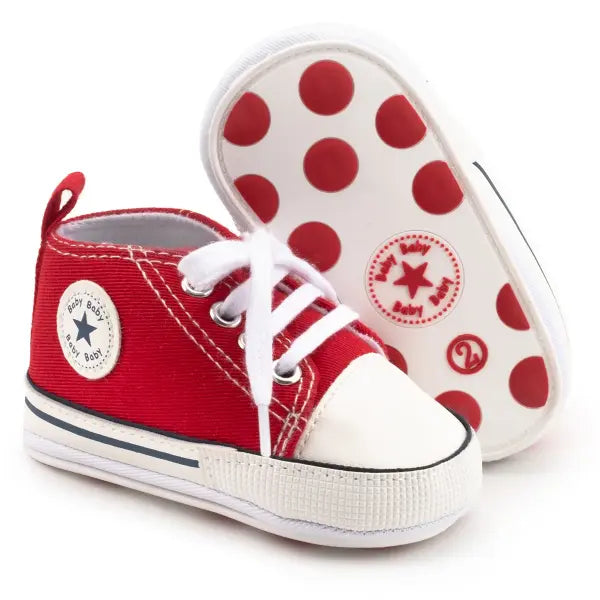 High-Top Baby Sneakers – First Walkers Classic Canvas Casual Shoes Soft Cotton Anti-Slip Sole - Red2 / 12-18 Months