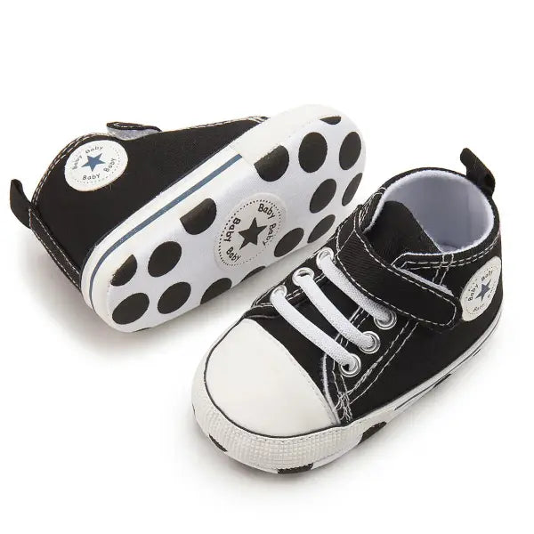High-Top Baby Sneakers – First Walkers Classic Canvas Casual Shoes Soft Cotton Anti-Slip Sole