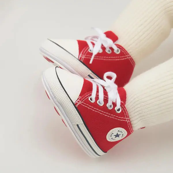 High-Top Baby Sneakers – First Walkers Classic Canvas Casual Shoes Soft Cotton Anti-Slip Sole