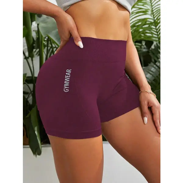 High Waist Cycling Yoga Shorts Mid Thigh Length Breathable Fitness Pants - Claret / XXL