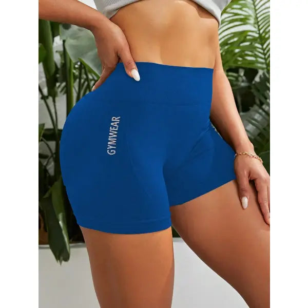 High Waist Cycling Yoga Shorts Mid Thigh Length Breathable Fitness Pants - Blue / XXL
