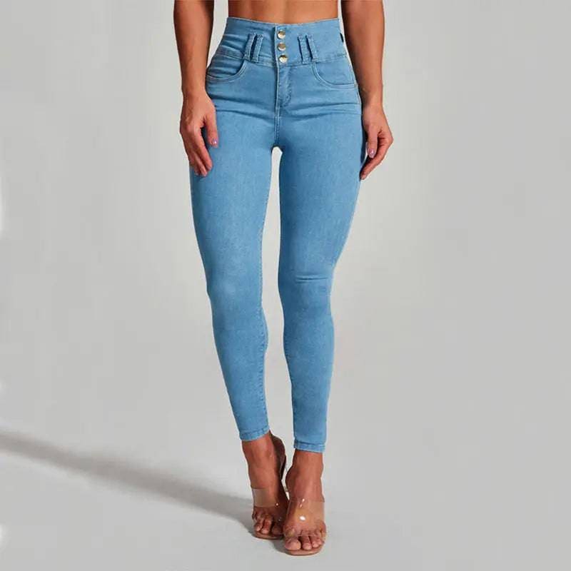 High Waist Jeans Women’s Skinny Trousers Tight Stretch Shaping And Hip Lifting Pants - Light Blue / L