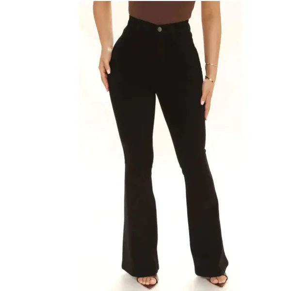 Women’s Fashion Trousers - High Waist Slim-fit & Stretch Comfort - Black / L