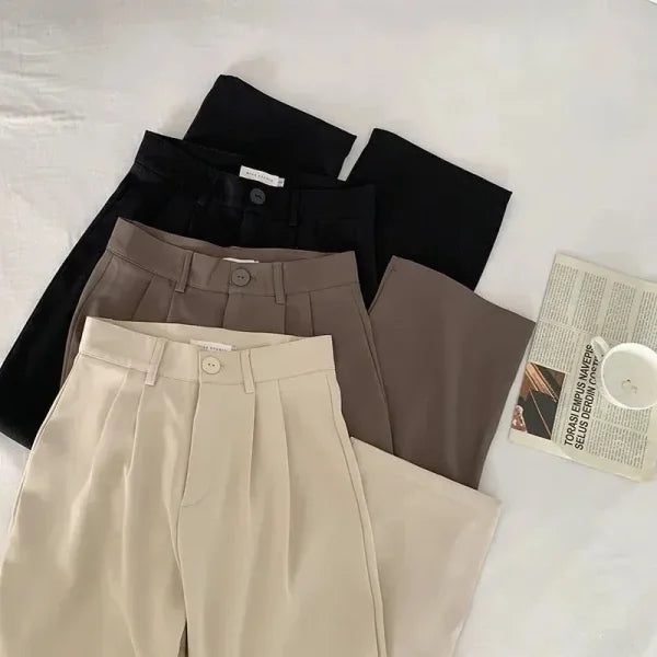 High Waist Women's Suit Pants - Straight Leg Korean Fashion Trousers for Office & Casual - Himpall