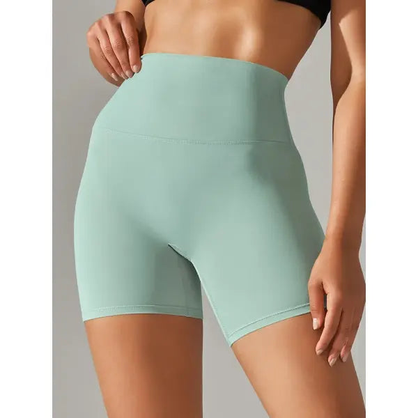 High Waist Yoga Shorts Quick Drying Fitness Workout Length - Aqua Green / XS（old）