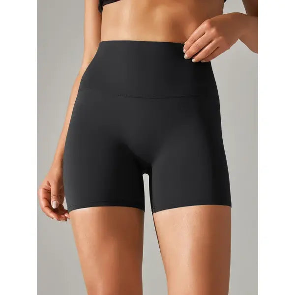 High Waist Yoga Shorts Quick Drying Fitness Workout Length - Black / L