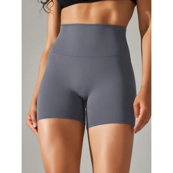 High Waist Yoga Shorts Quick Drying Fitness Workout Length - Blue Grey / XL