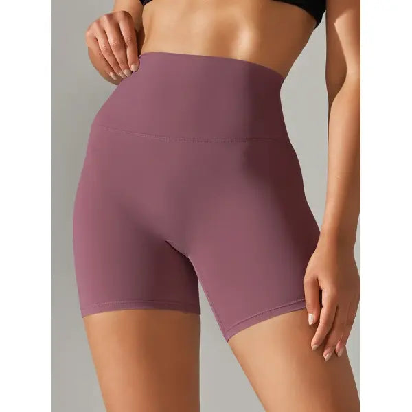 High Waist Yoga Shorts Quick Drying Fitness Workout Length - Burgundy / L