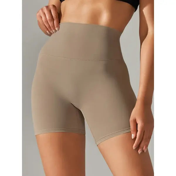 High Waist Yoga Shorts Quick Drying Fitness Workout Length - Cocoa / XS（old）