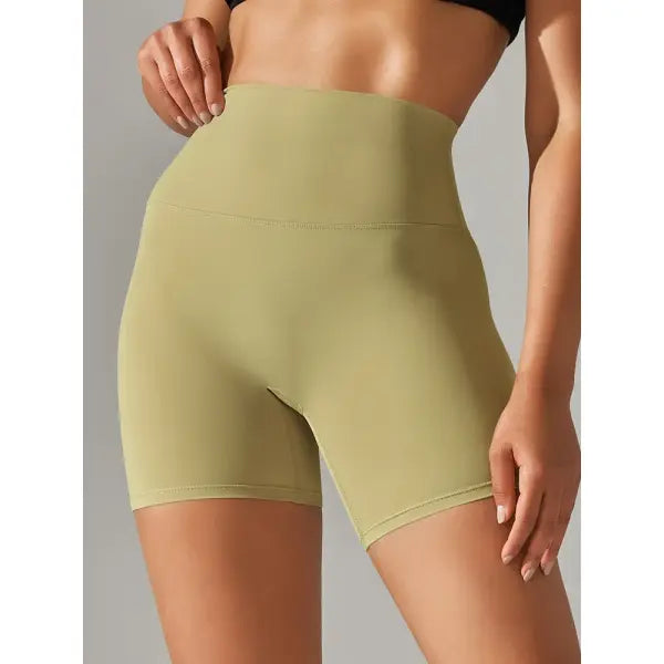 High Waist Yoga Shorts Quick Drying Fitness Workout Length - Dark Yellow / XS（old）
