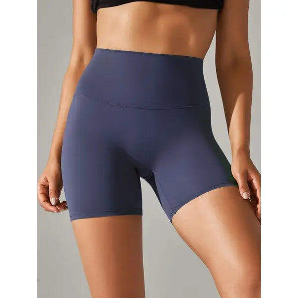 High Waist Yoga Shorts Quick Drying Fitness Workout Length - Dark Blue / M
