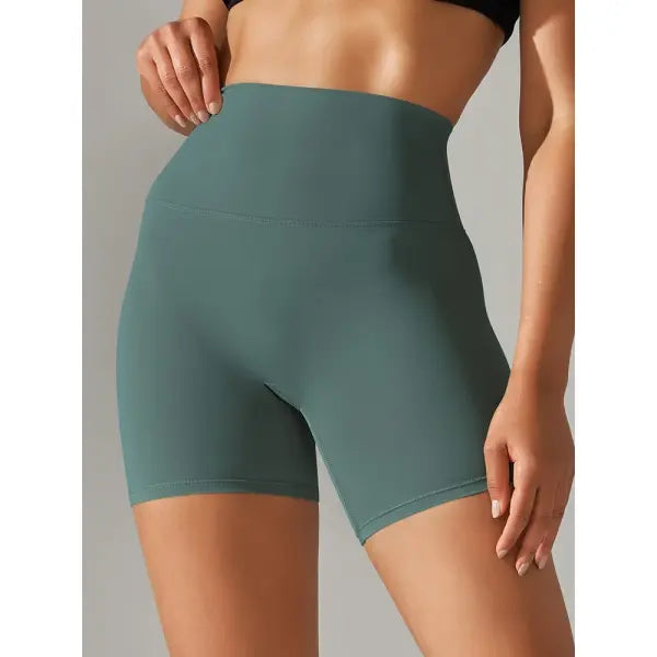 High Waist Yoga Shorts Quick Drying Fitness Workout Length - Dark Green / M