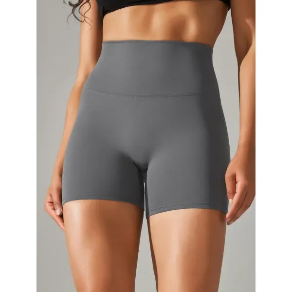High Waist Yoga Shorts Quick Drying Fitness Workout Length - Dark Grey / XL