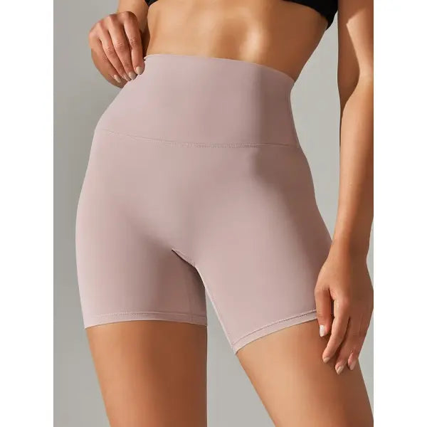 High Waist Yoga Shorts Quick Drying Fitness Workout Length - Dark Pink / XL