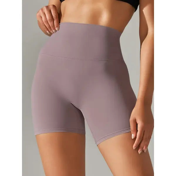 High Waist Yoga Shorts Quick Drying Fitness Workout Length - Dusky Pink / XS（old）