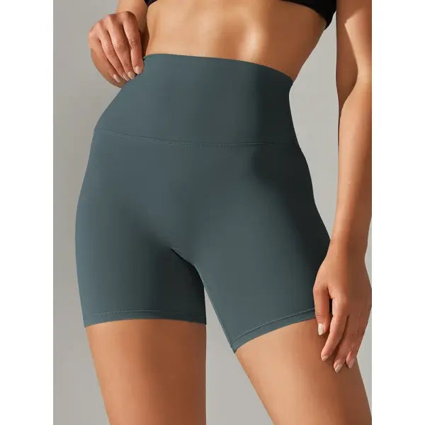High Waist Yoga Shorts Quick Drying Fitness Workout Length - Forest Green / L