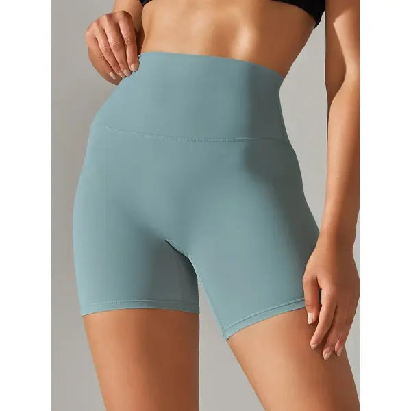 High Waist Yoga Shorts Quick Drying Fitness Workout Length - Green / L