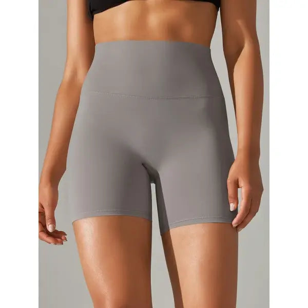 High Waist Yoga Shorts Quick Drying Fitness Workout Length - Grey / XL