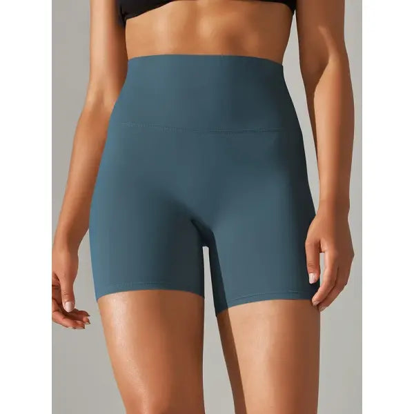 High Waist Yoga Shorts Quick Drying Fitness Workout Length - Indigo / S