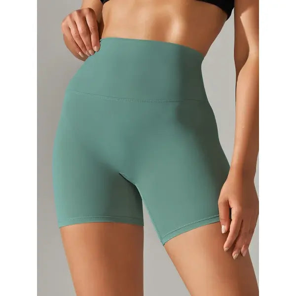 High Waist Yoga Shorts Quick Drying Fitness Workout Length - Jungle Green / L