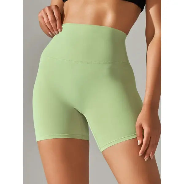 High Waist Yoga Shorts Quick Drying Fitness Workout Length - Light Green / XS（old）