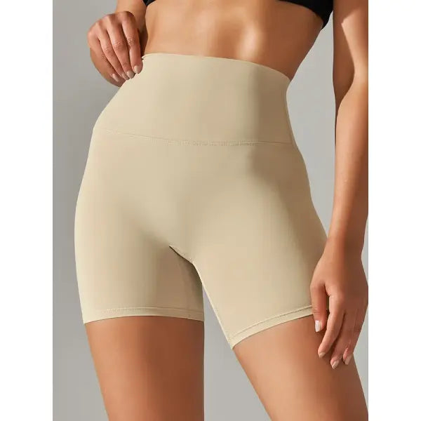 High Waist Yoga Shorts Quick Drying Fitness Workout Length - Light Apricot / M