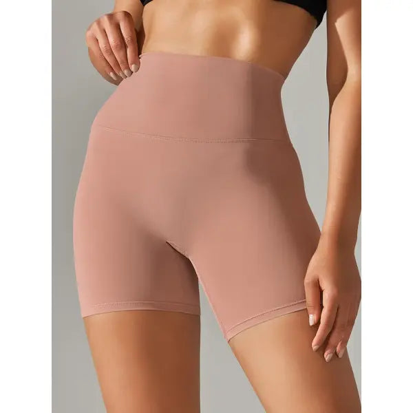 High Waist Yoga Shorts Quick Drying Fitness Workout Length - Light Brick Red / M