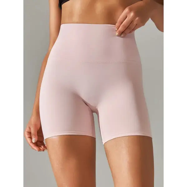 High Waist Yoga Shorts Quick Drying Fitness Workout Length - Light Pink / S