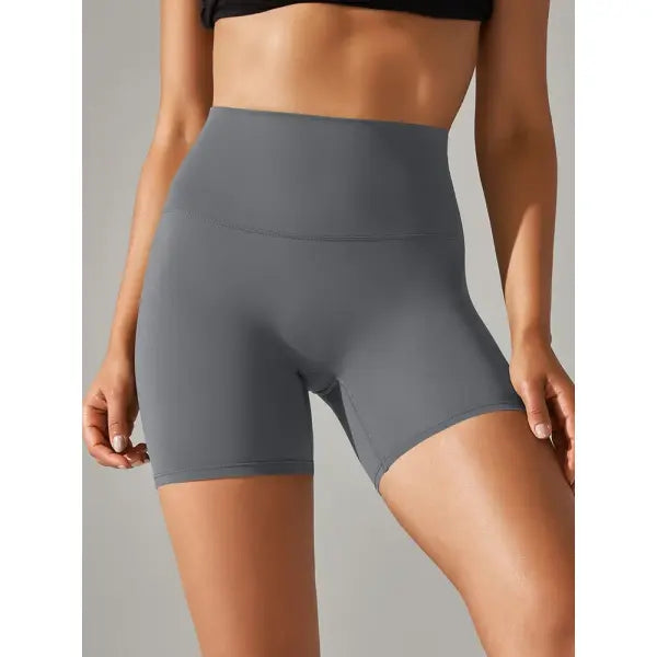 High Waist Yoga Shorts Quick Drying Fitness Workout Length - Mid Grey / XL