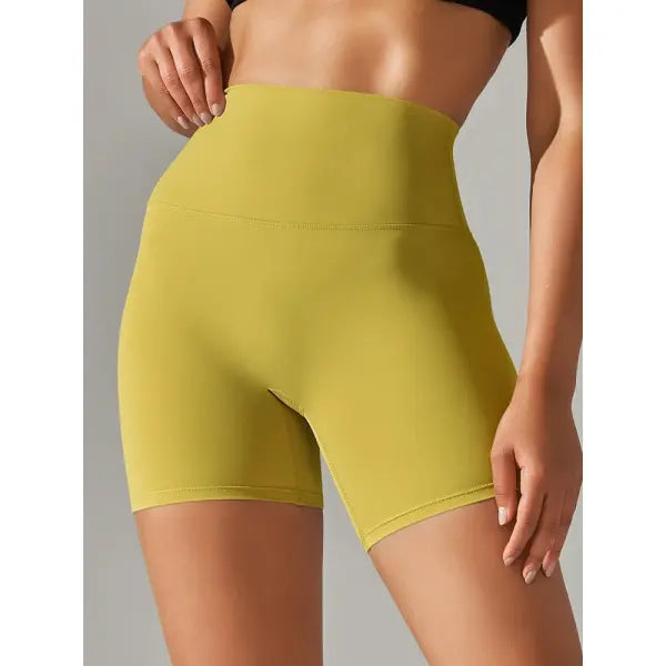 High Waist Yoga Shorts Quick Drying Fitness Workout Length - Mustard Yellow / XL
