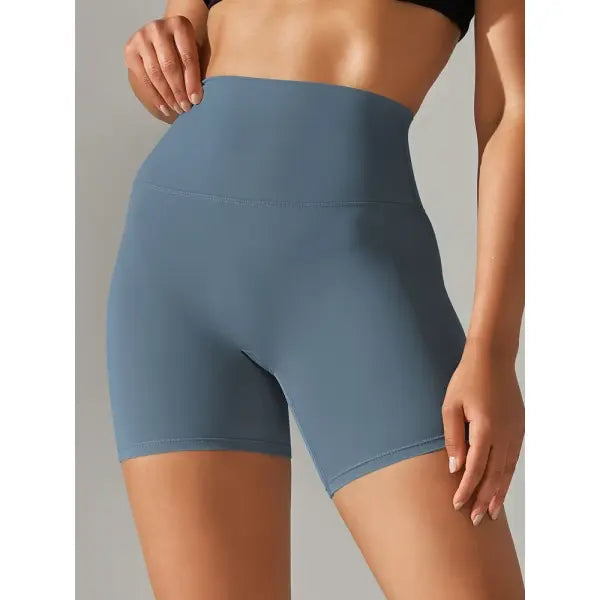 High Waist Yoga Shorts Quick Drying Fitness Workout Length - Ocean / M