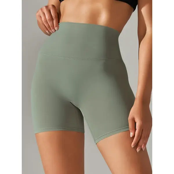 High Waist Yoga Shorts Quick Drying Fitness Workout Length - Olive / M