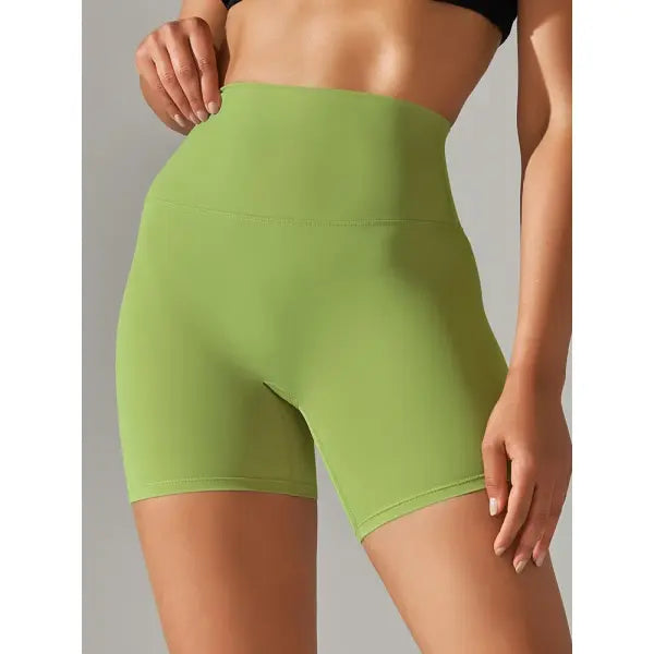 High Waist Yoga Shorts Quick Drying Fitness Workout Length - Onion Green / L