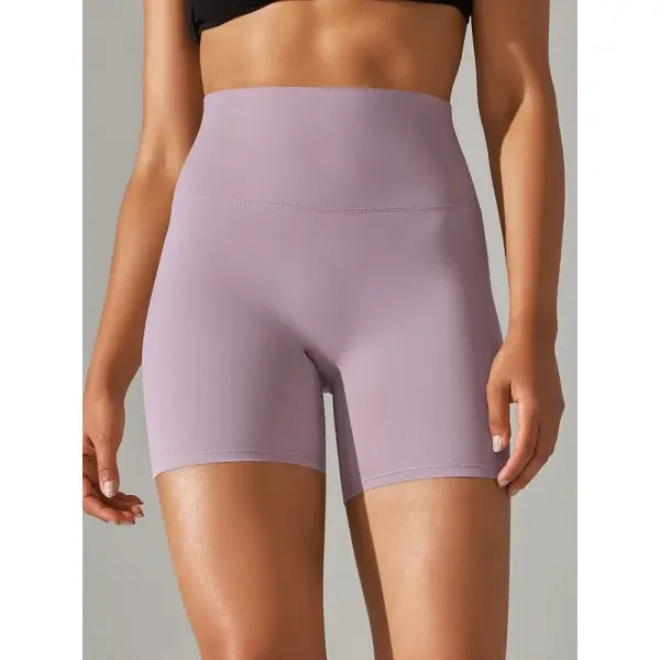 High Waist Yoga Shorts Quick Drying Fitness Workout Length - Pink Purple / XL