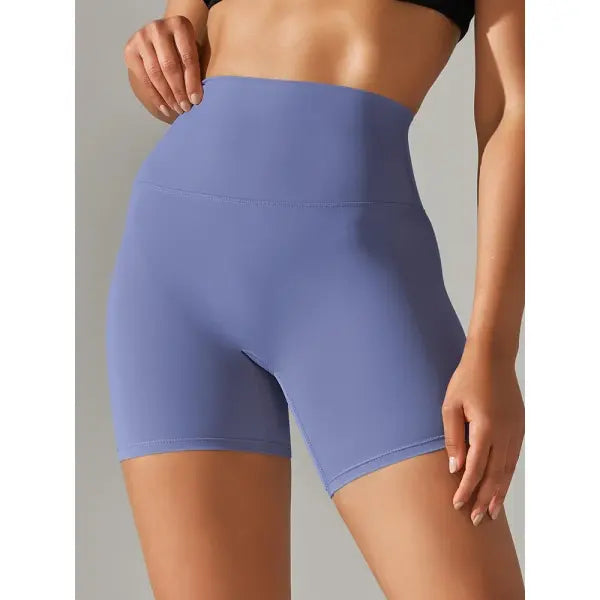 High Waist Yoga Shorts Quick Drying Fitness Workout Length - Purple Blue / L