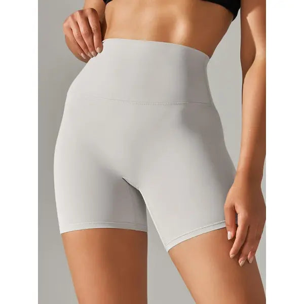 High Waist Yoga Shorts Quick Drying Fitness Workout Length - Silver Grey / XL