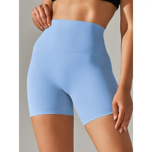 High Waist Yoga Shorts Quick Drying Fitness Workout Length - Sky Blue / L