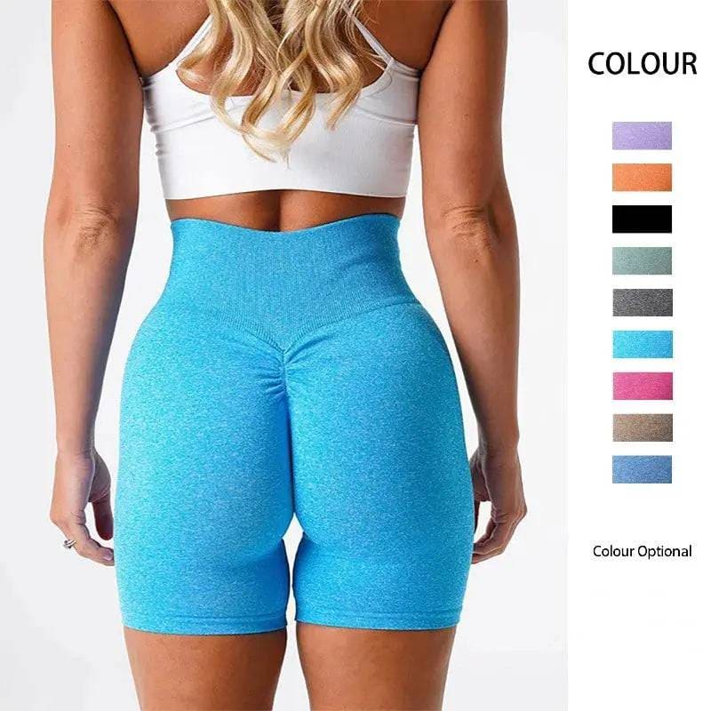 High Waist Yoga Shorts - Seamless Hip-Lifting Gym Tights