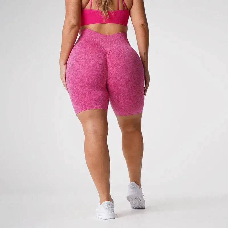 High Waist Yoga Shorts - Seamless Hip-Lifting Gym Tights - red / L